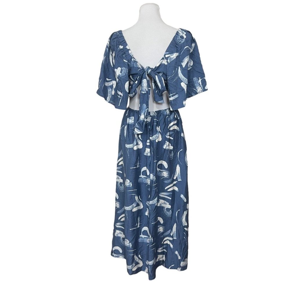 A New Day Flutter Sleeve Tie Back Midi Dress Blue Preppy Cottagecore XL - Picture 3 of 7